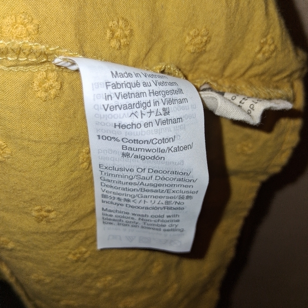 Madewell Floral EmbroideredMustard Yellow  Smocked Neck Raglan Top XXS - Picture 9 of 10